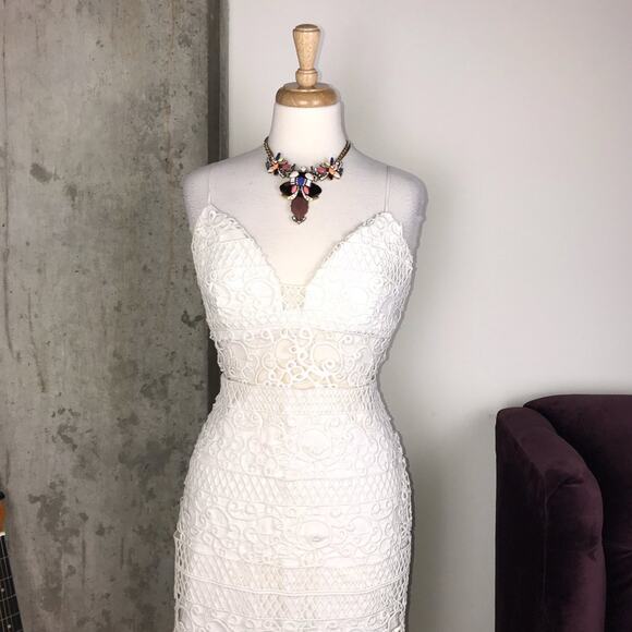 Express Rare Ivory Crocheted Lace Midi Dress - Picture 8 of 15